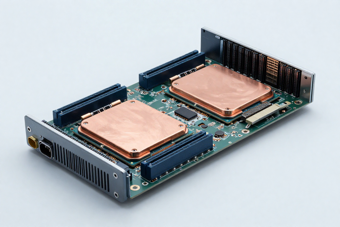GPU accelerator board with copper cold plates over the processors